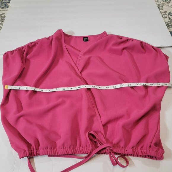 Dreimp Faux Wrap Top, Women L, Hot Pink, Dolman Sleeve, Elastic Waist, 90's, EUC - Picture 8 of 10